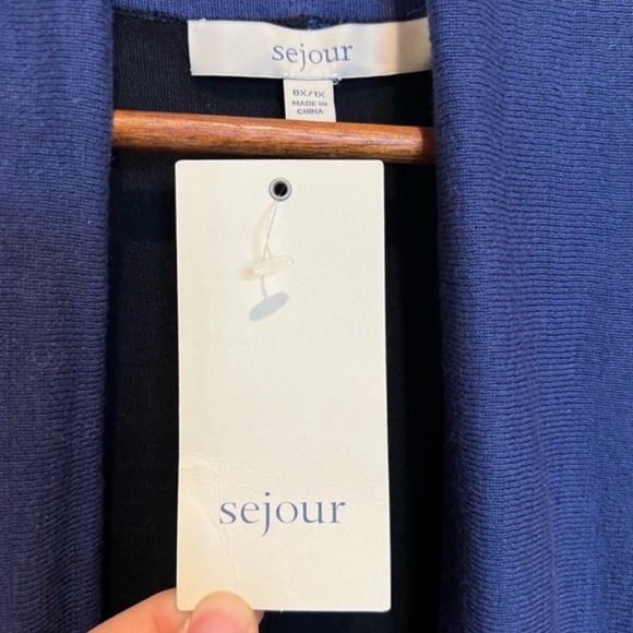 New Sejour Black and Blue Open Front Cardigan Wrap Poncho Size OX / 1X - Picture 4 of 7